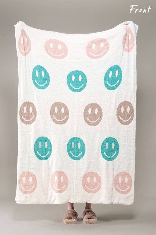 Urban Daizy Multicolor Smiley Face Plush Blanket Pink Throw Blanket (UDZ-AC-00128)