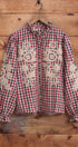 Floral Embroidered Gingham Blouse in Romantic Prairie Style in RED/NAVY - Women's Graphic T-shirts | Urban Daizy