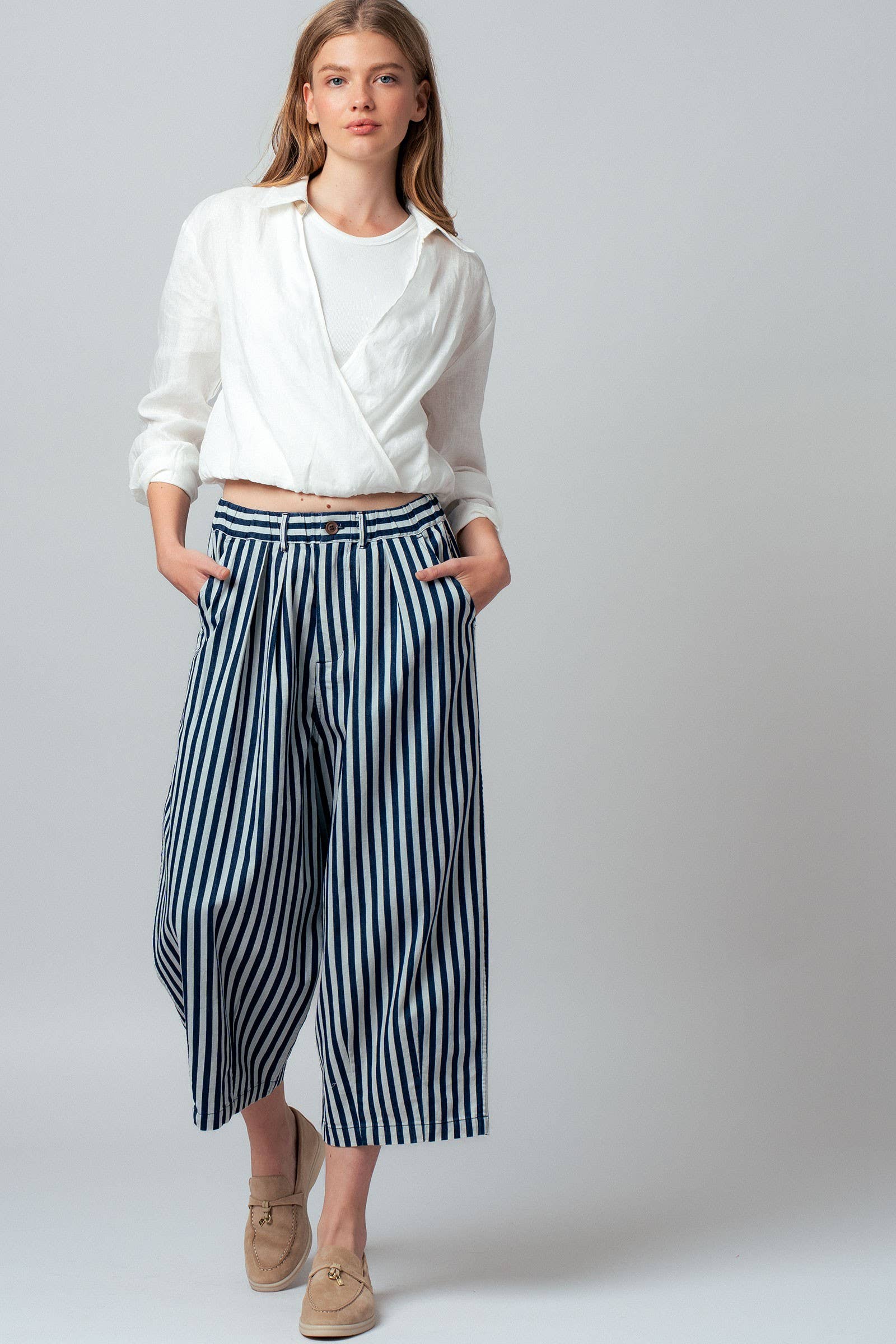 Collared Linen Wrap Crop Top