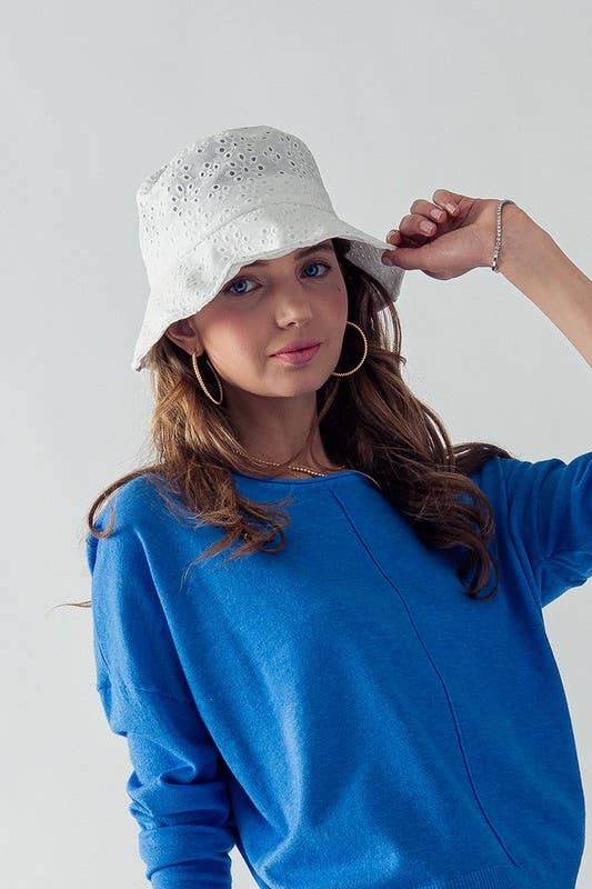 Urban Daizy Romantic Eyelet Lace Embroidered Summer Bucket Hat Blue Bucket Hat - Women's (UDZ-AC-00025) – alternate view 5