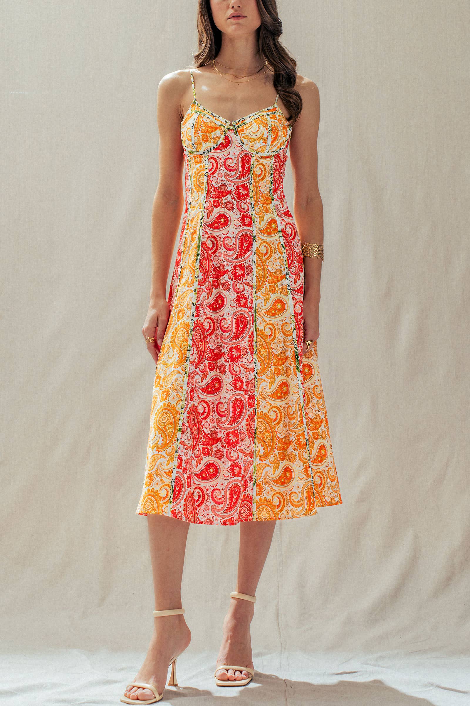 Urban Daizy Paisley Print Contrast Stitch Bustier Midi Dress Pink-Multi Dress - Women's (UDDR0340) – alternate view 3