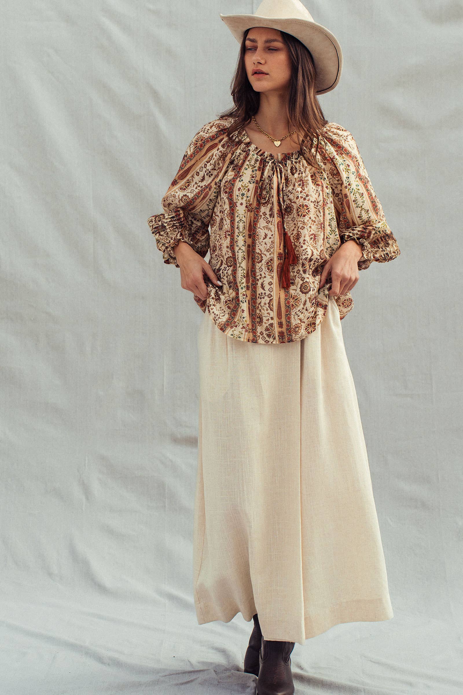 Urban Daizy Boho Off-Shoulder Floral Stripe Blouse Brown-Multi Blouse - Women's (UDZ-TP-01030) – alternate view 14