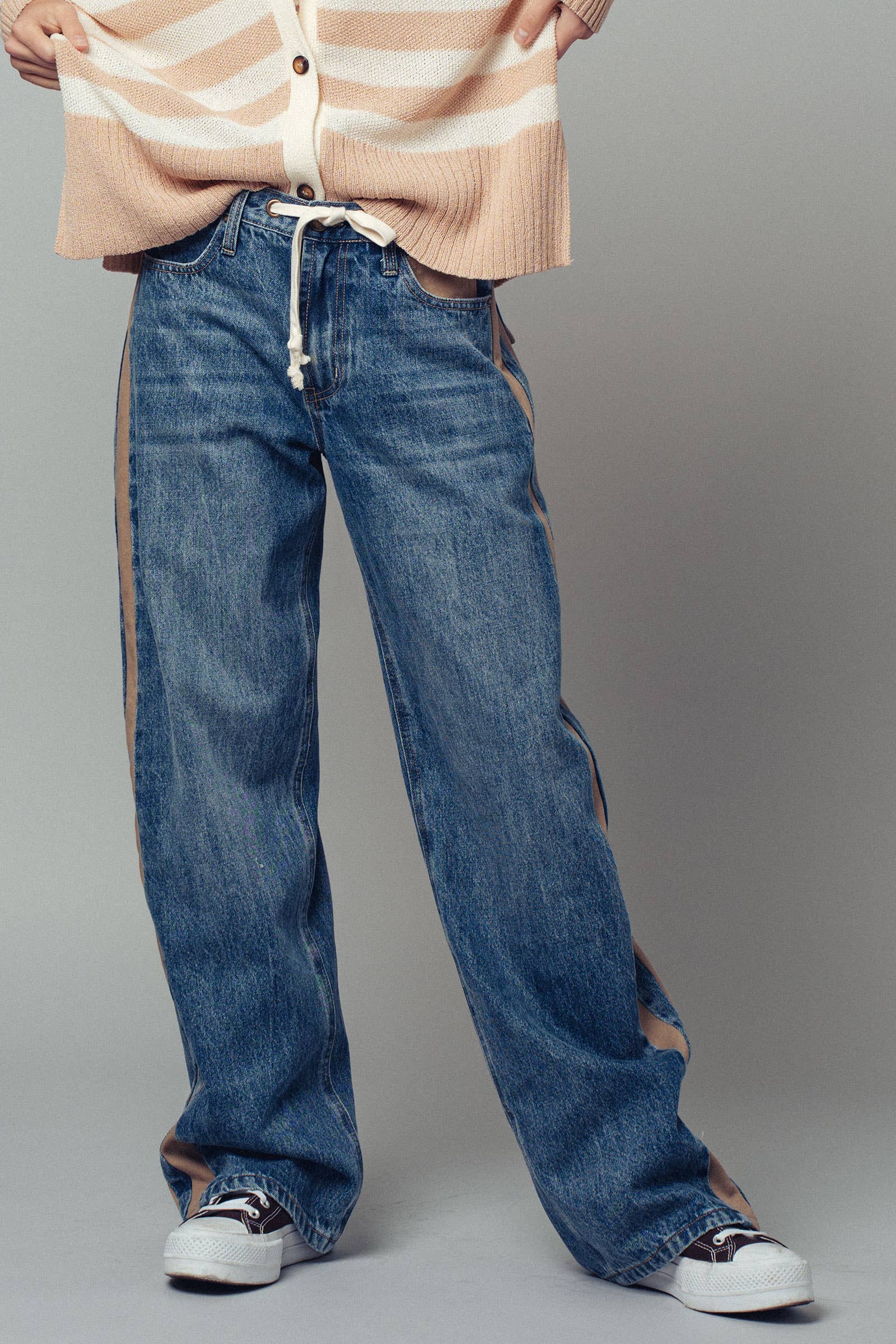 Wide-Leg Utility Stripe Denim Jeans