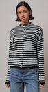 Striped Polo Collar Button Sweater with Rolled Edges in IVORY BLACK - Women's Cardigans & Shrugs | Urban Daizy
