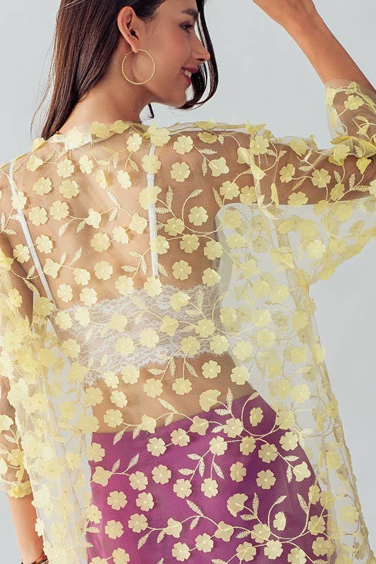 Urban Daizy Romantic Sheer Floral Embroidered Duster Length Kimono Yellow Kimono - Women's (UDZ-KN-00020) – alternate view 21