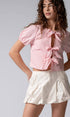 Urban Daizy Gingham Triple Bow Puff Sleeve Crop Top Pink Blouse - Women's (UDZ-TP-01033) – alternate view 5