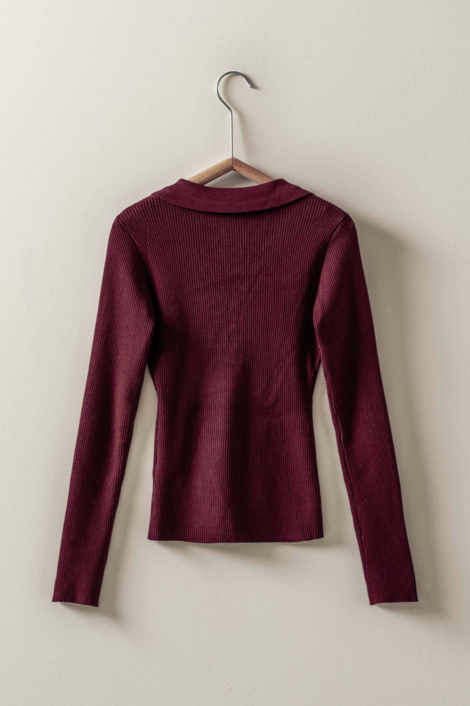 Urban Daizy Classic Fitted Ribbed Knit Polo Sweater Brown Knit Sweater - Women's (UDZ-KN-00657) – alternate view 4