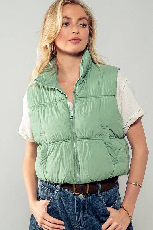Urban Daizy Stand Collar Quilted Elastic Hem Puffer Vest Azure Outerwear Vest - Women's (UDZ-OT-00268) – alternate view 5