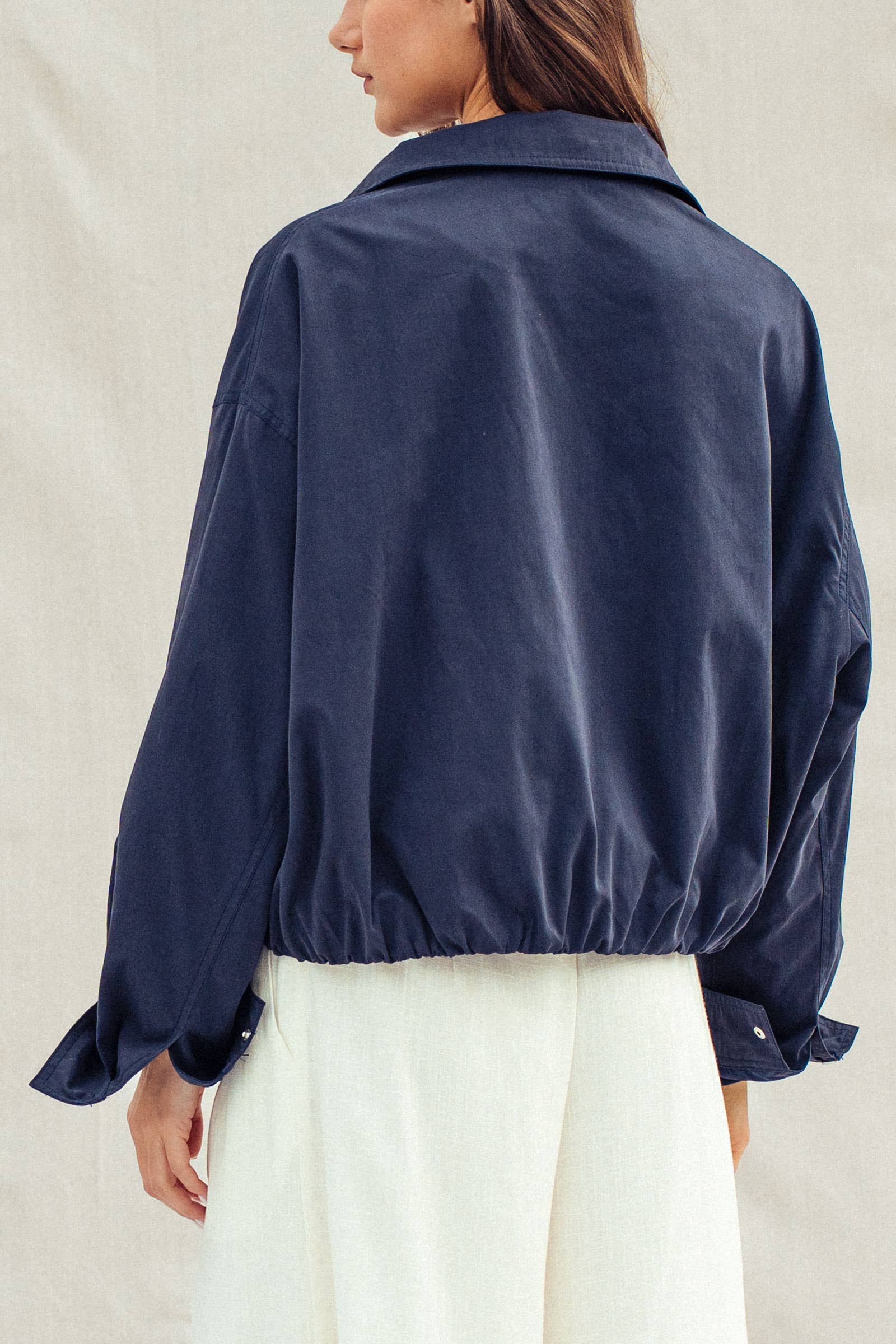 Modern Relaxed Stand Collar Camel Zip Jacket