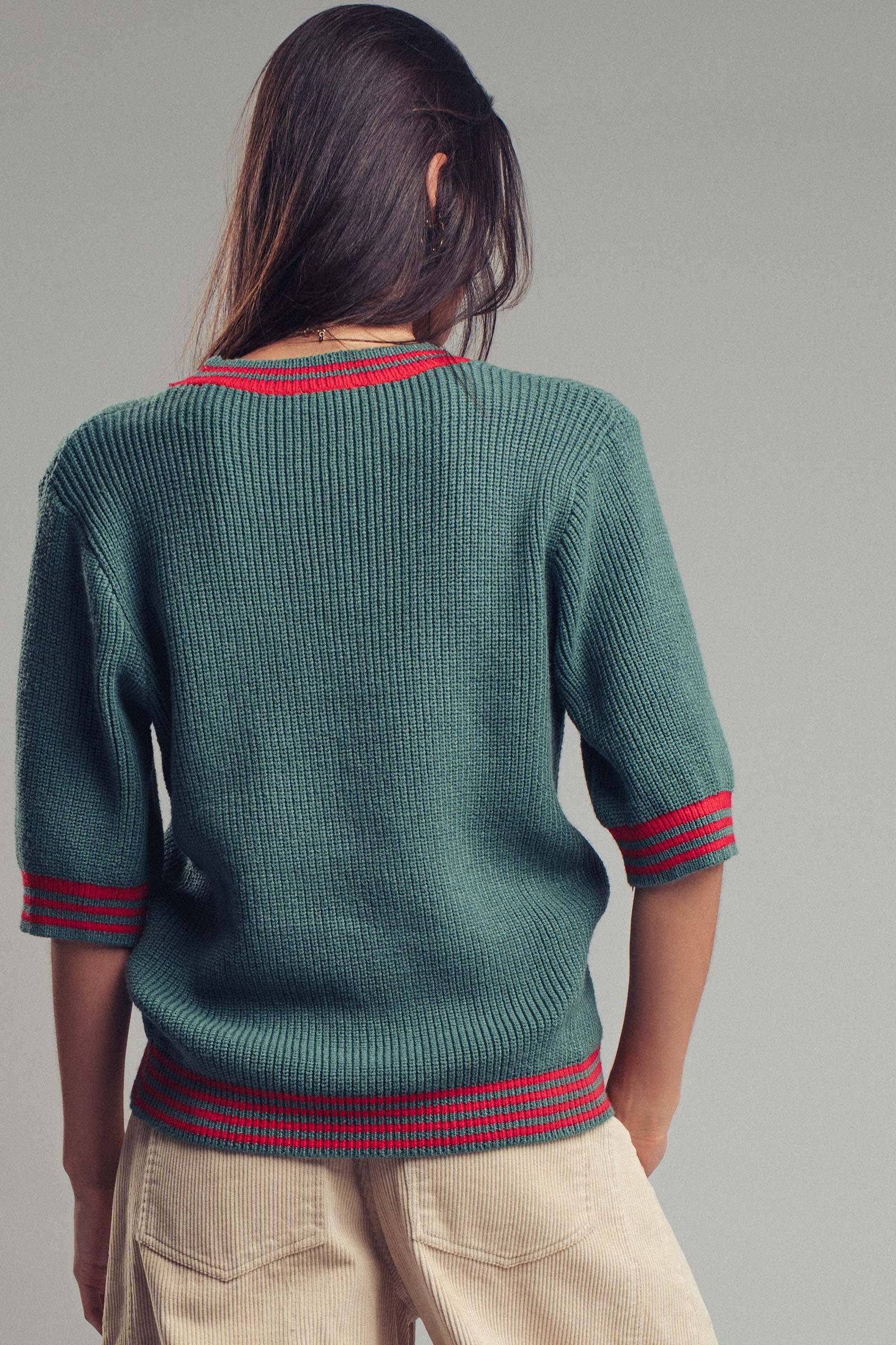 "Merry & Bright" Graphic Sweater with Striped Trim
