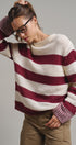 Striped Oversized Chunky Knit Sweater in BURGUNDY - Women's Sweaters | Urban Daizy