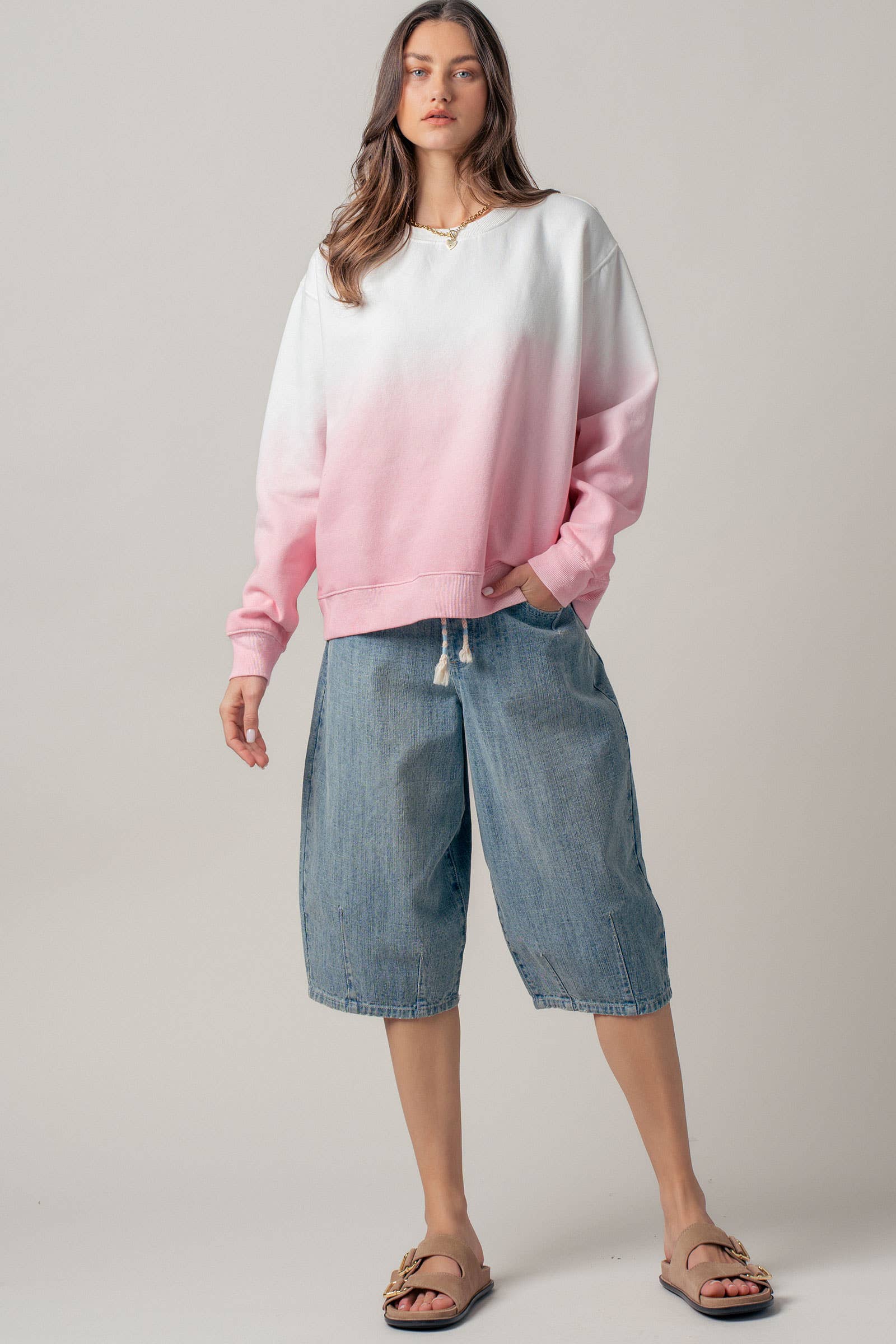 Ombré Dip-Dye Crewneck Sweater
