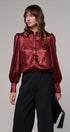 Metallic Shimmer Button Down Blouse with Puff Sleeves in BURGUNDY - Women's Shirts & Blouses | Urban Daizy