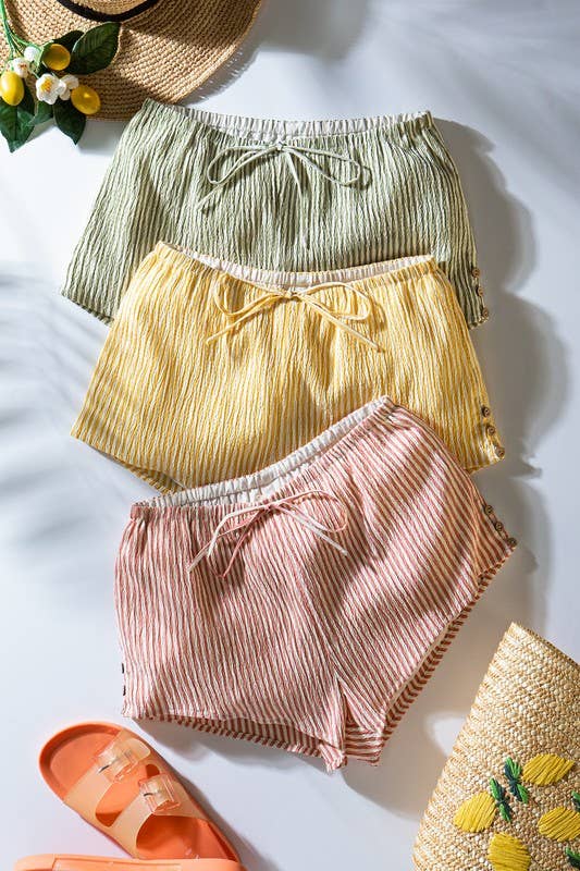 Urban Daizy Crinkle Stripe Shorts Lemon Shorts - Women's (UDZ-PT-00471)