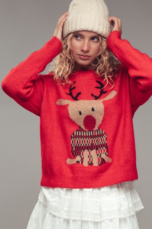 Rudolph Crewneck Knit Sweater in TAUPE	 - Women's Sweaters | Urban Daizy