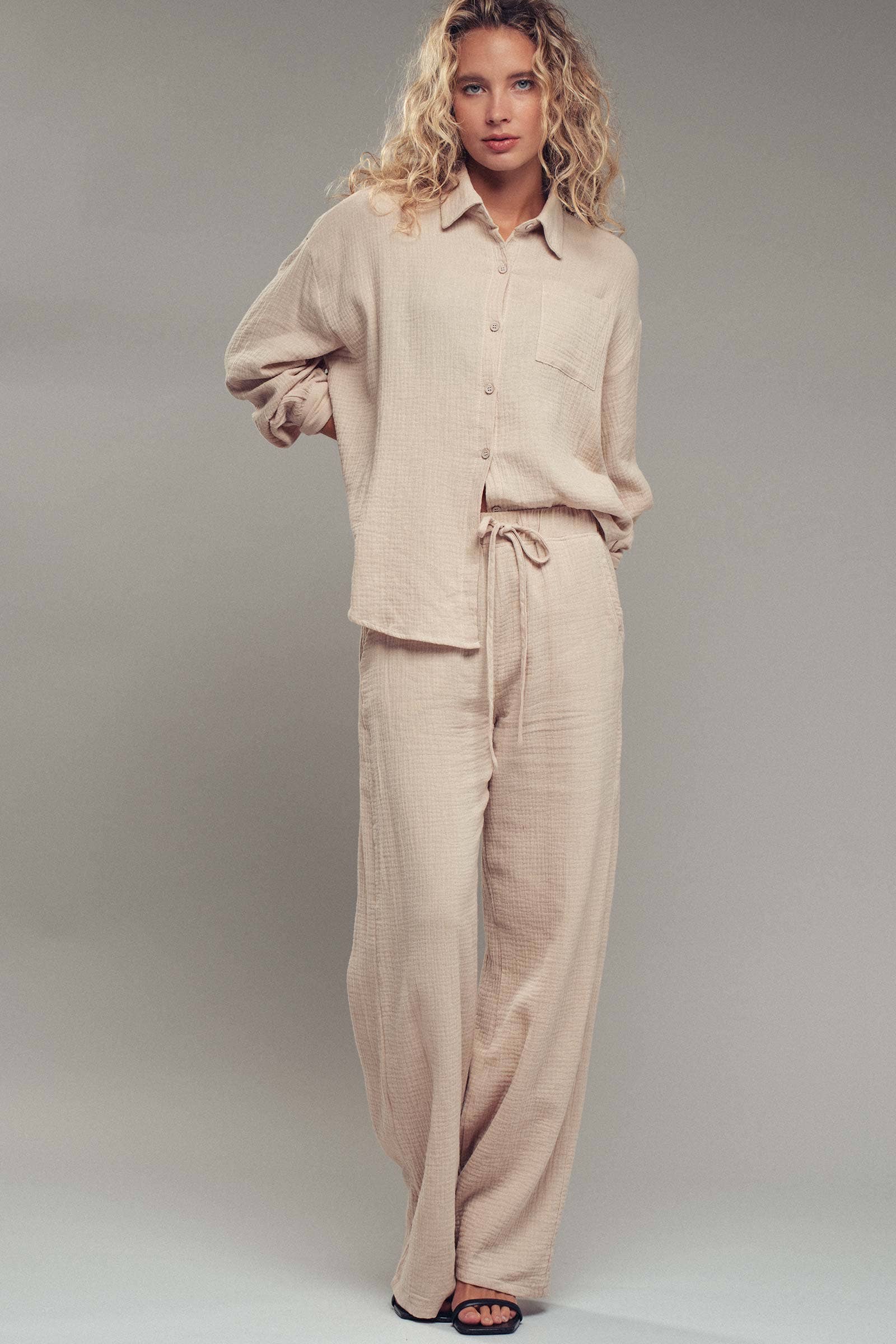 Textured Cotton Gauze Lounge Set