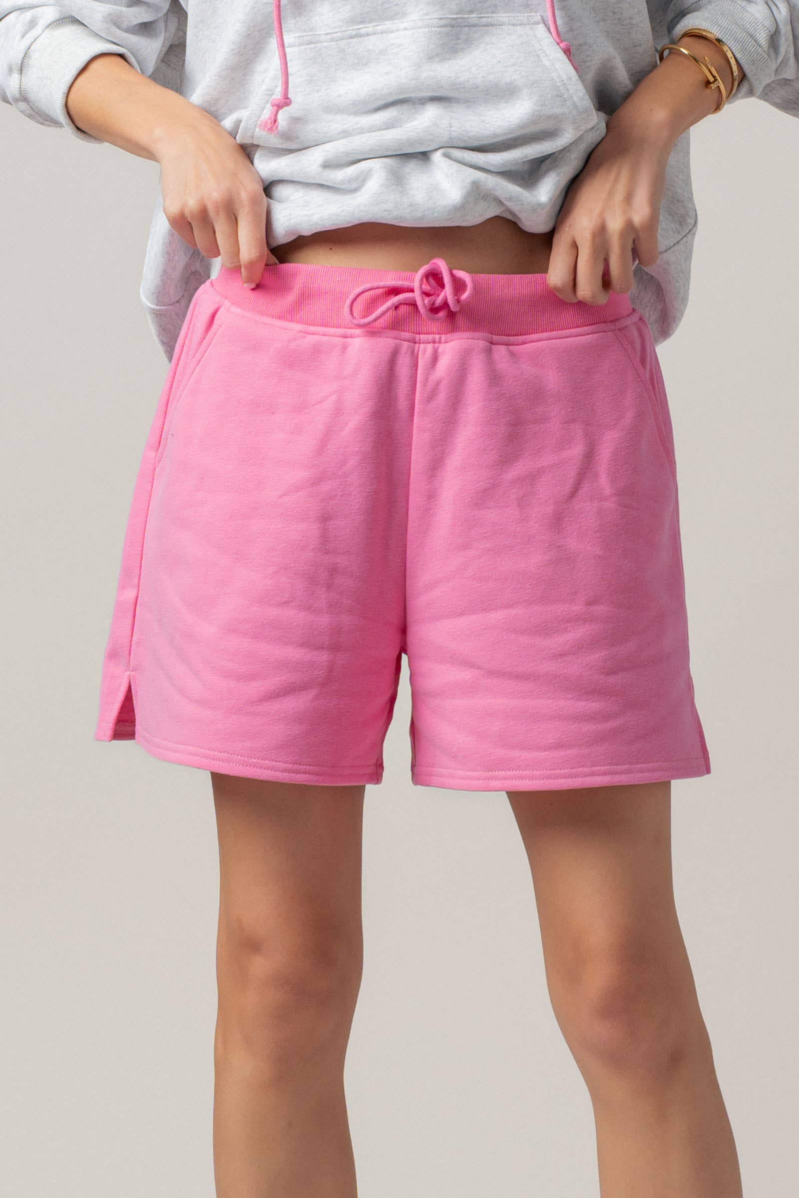 Urban Daizy Drawstring Sweat Shorts Side Slit Pink Shorts - Women's (UDZ-PT-00483)