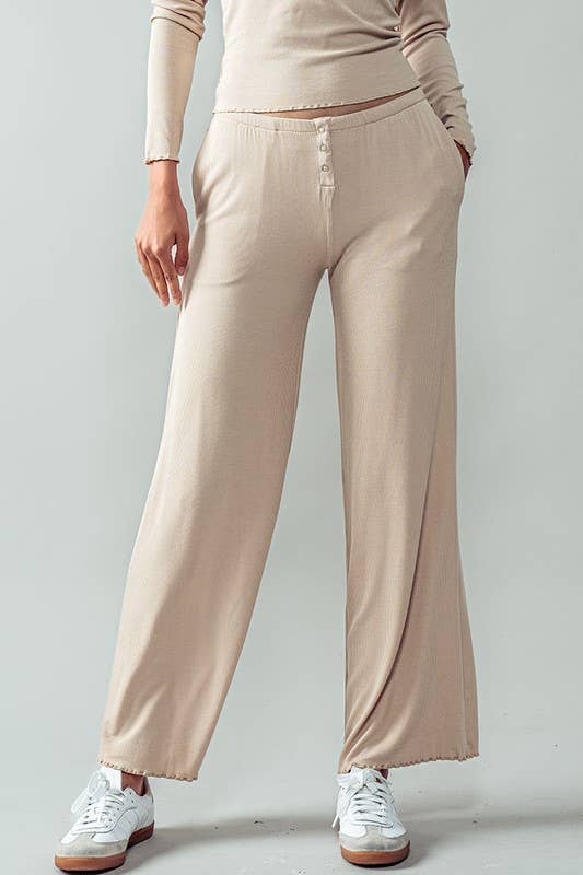 Urban Daizy Soft Ribbed Lettuce Hem Wide Leg Lounge Pants Black Pants - Women's (UDZ-PT-00262) – alternate view 2