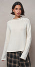 Striped Mock Neck Sweater with Rolled Neckline in IVORY - Women's Sweaters | Urban Daizy