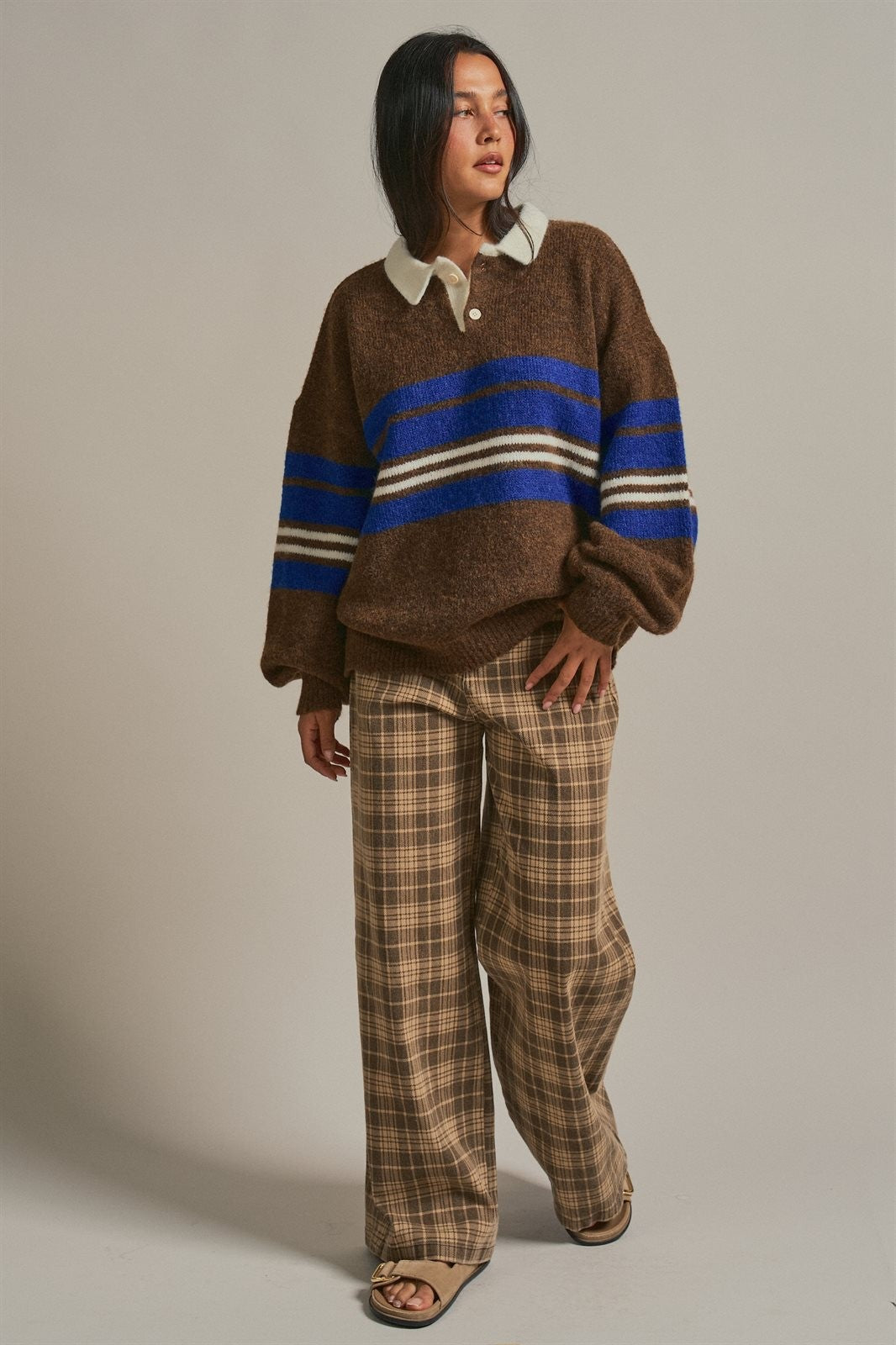Checker Plaid Wide Leg Pants Y2K Vintage Western for Women in BROWN - Women's Casual Pants | Urban Daizy