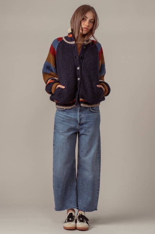Urban Daizy Chunky Rib-Knit Faux Fur Lined Cardigan Navy Cardigan - Women's (UDZ-KN-00652) – alternate view 9