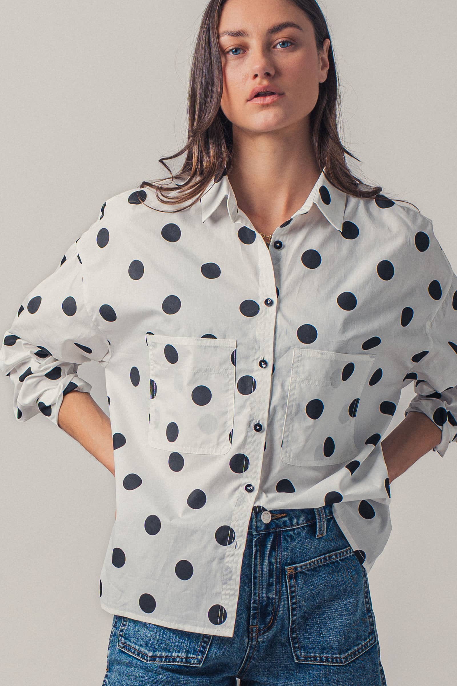 Relaxed Polka Dot  Button-Down Shirt