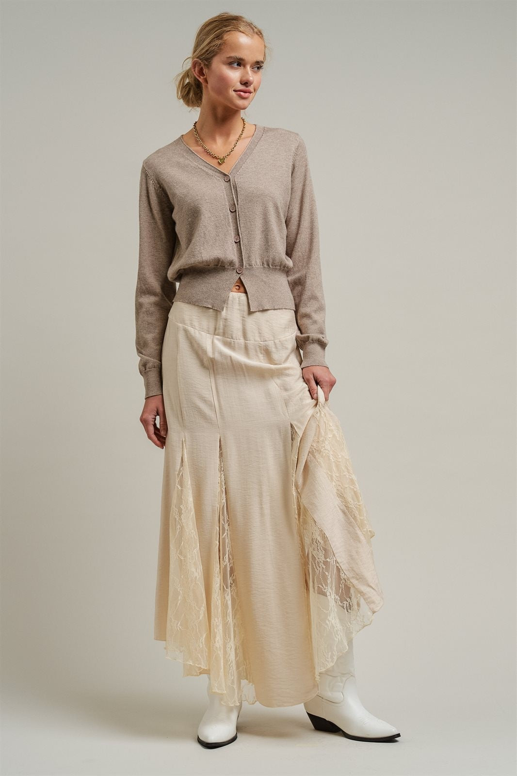 Soft V-Neck Button Knit Cardigan in H MOCHA - Women's Cardigans & Shrugs | Urban Daizy
