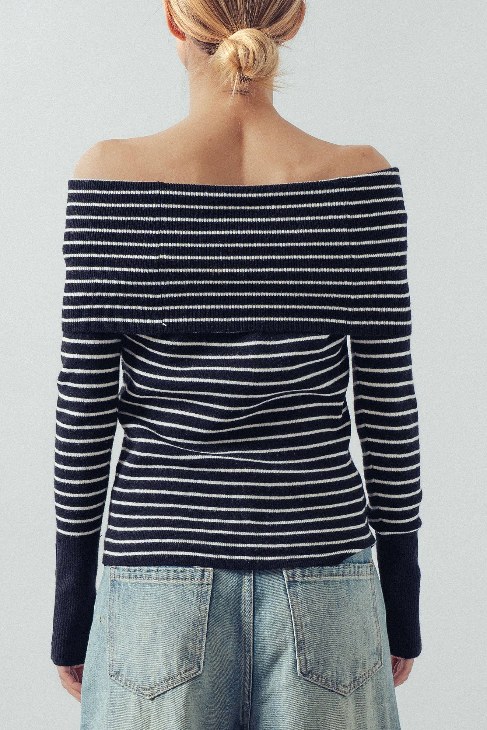 Off-Shoulder Striped Knit Top