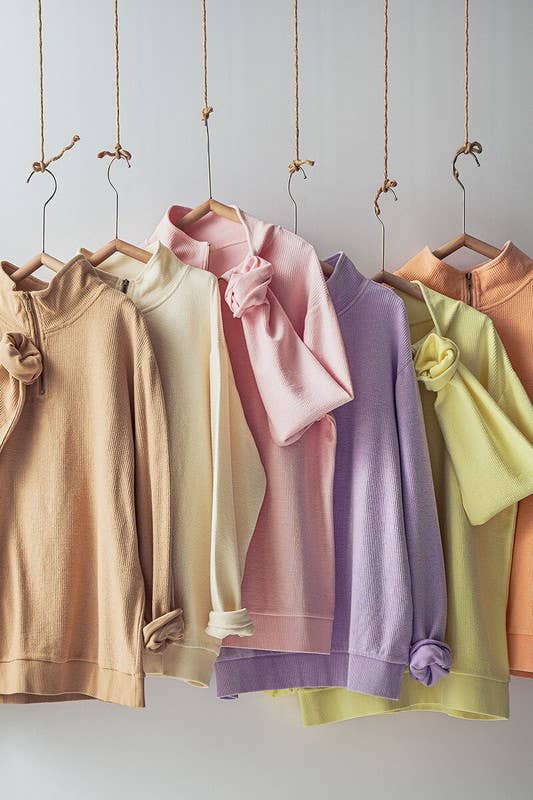 Urban Daizy Vintage Washed Quarter Zip Ribbed Sweatshirt Charcoal Sweatshirt - Women's (UDZ-KN-00255) – alternate view 33