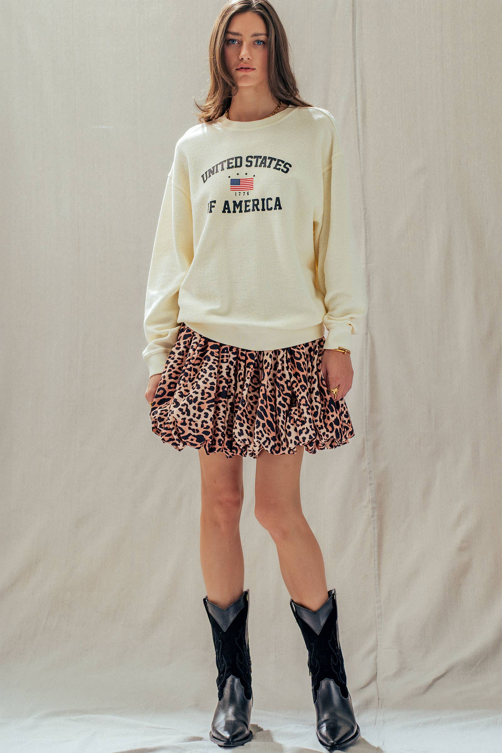 Urban Daizy United States 1776 Waffle Knit Cotton Pullover Peach Graphic Sweatshirt - Women's (TNTP3994) – alternate view 8