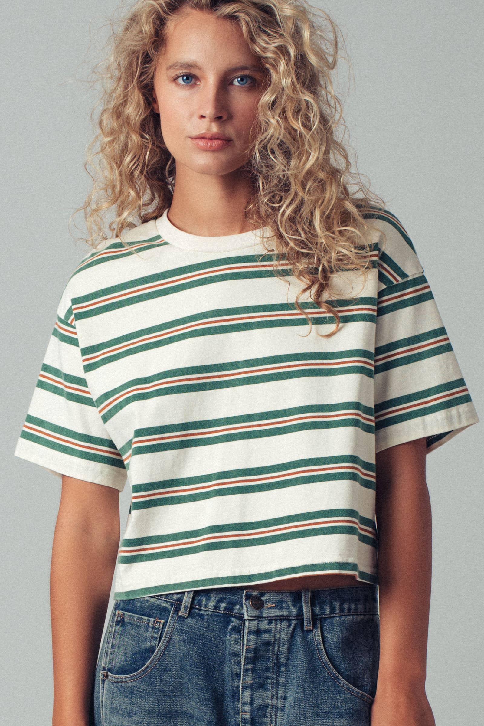 Vintage Washed Striped Cotton Crop Tee