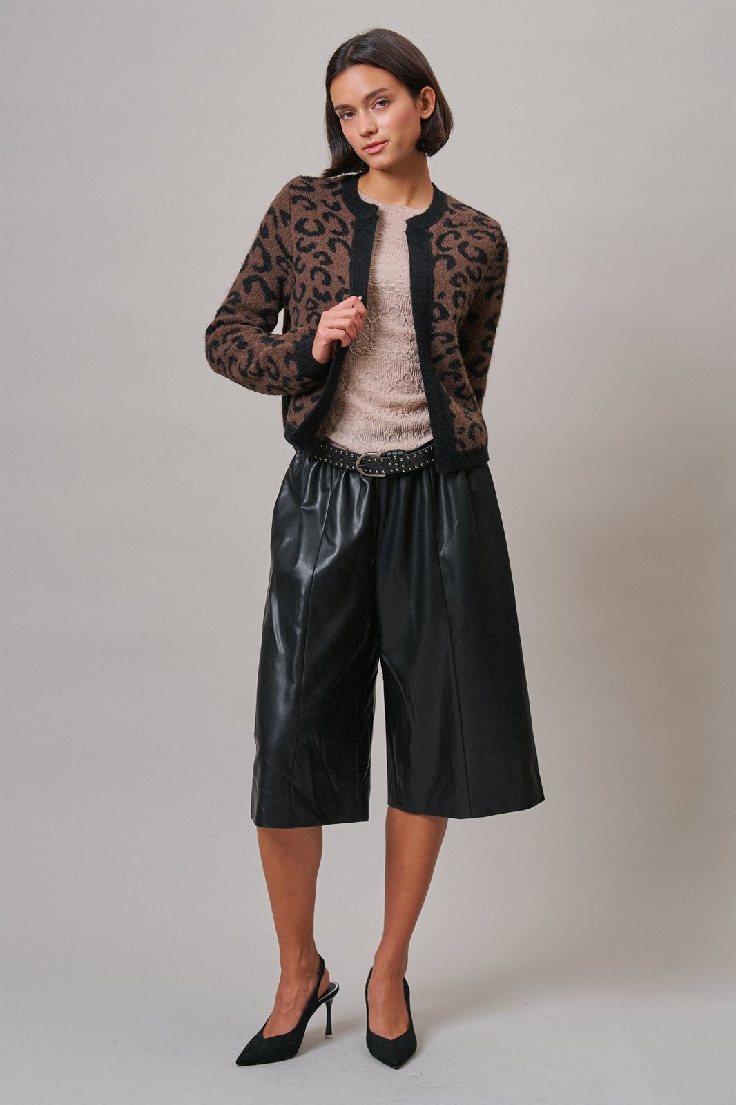 Vegan Leather Culotte Pant in BLACK - Women's Casual Pants | Urban Daizy