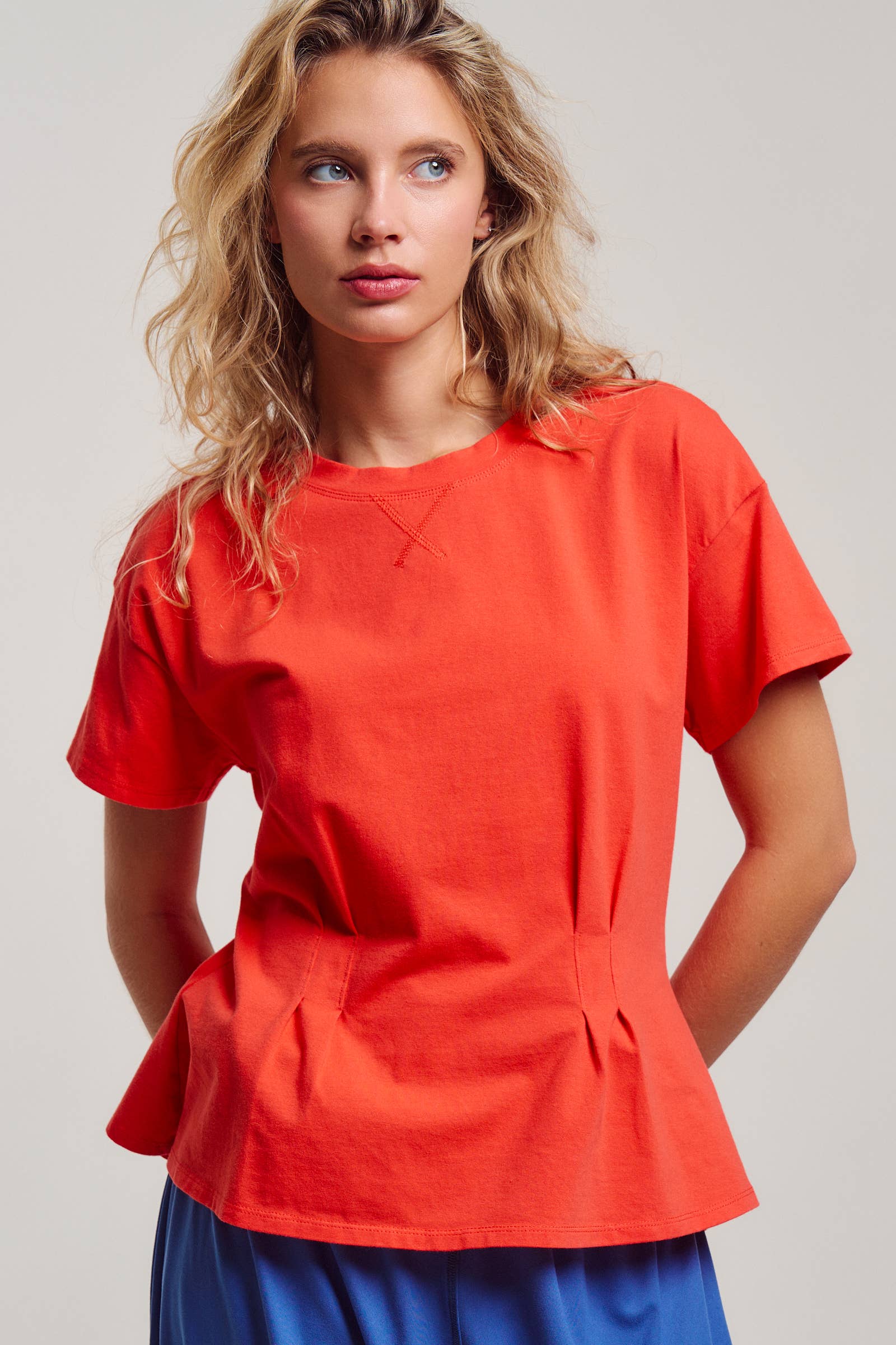 Pleated Waist Cotton Spandex Everyday Tee