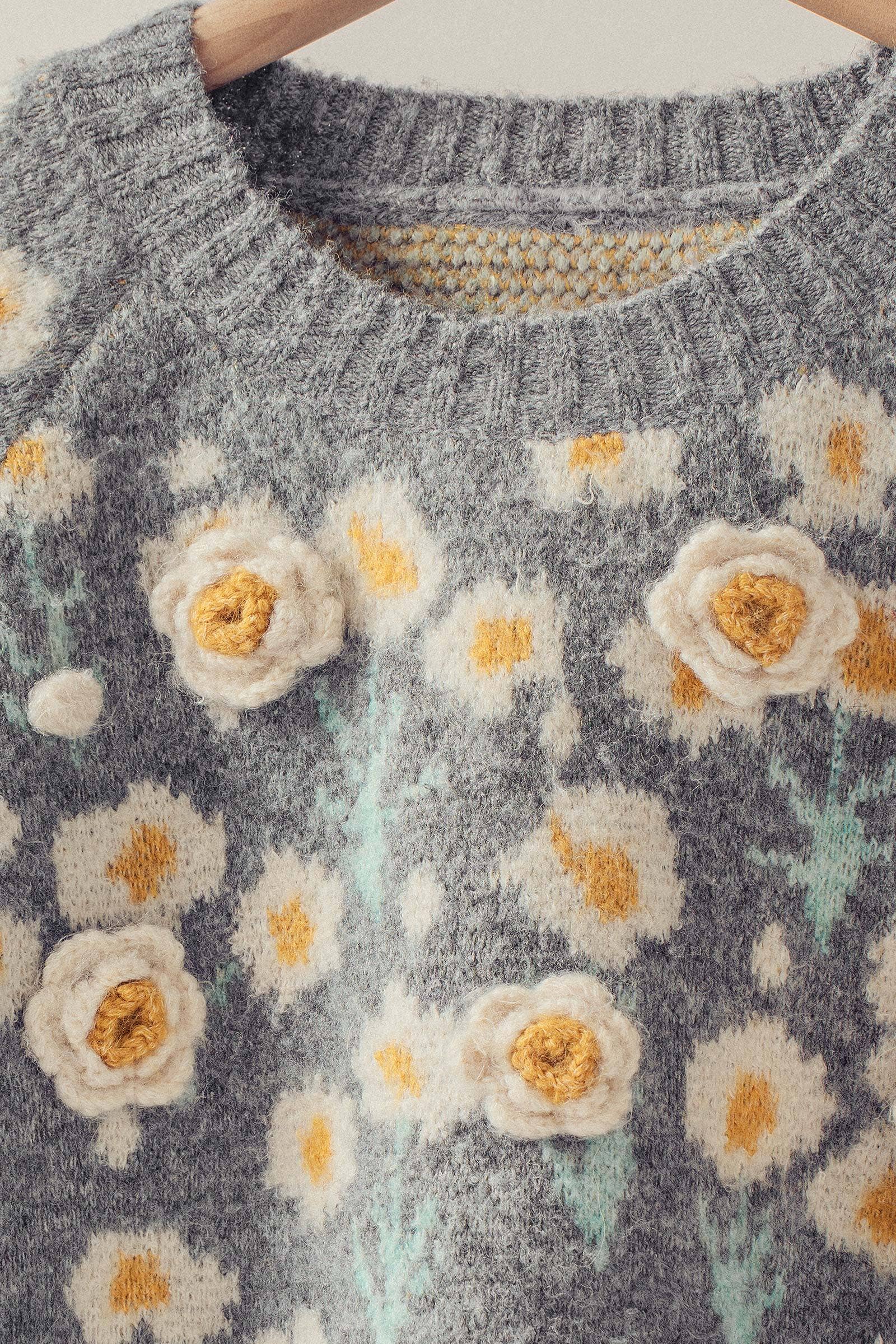 Urban Daizy Daisy Embossed 3D Floral Knit Sweater Brown Knit Sweater - Women's (UDZ-KN-00653) – alternate view 14