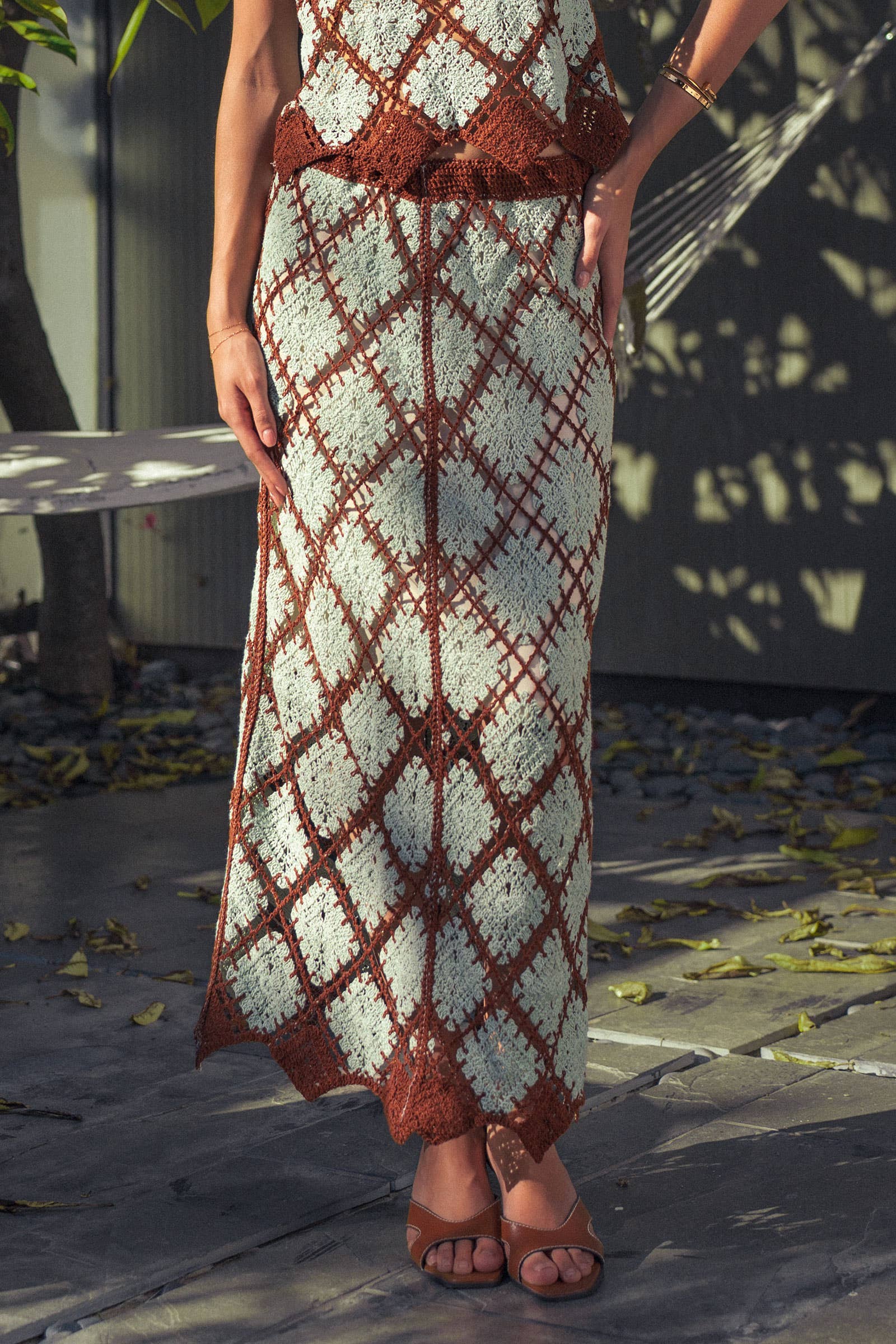 Diamond Pattern Open-Knit Crochet Skirt
