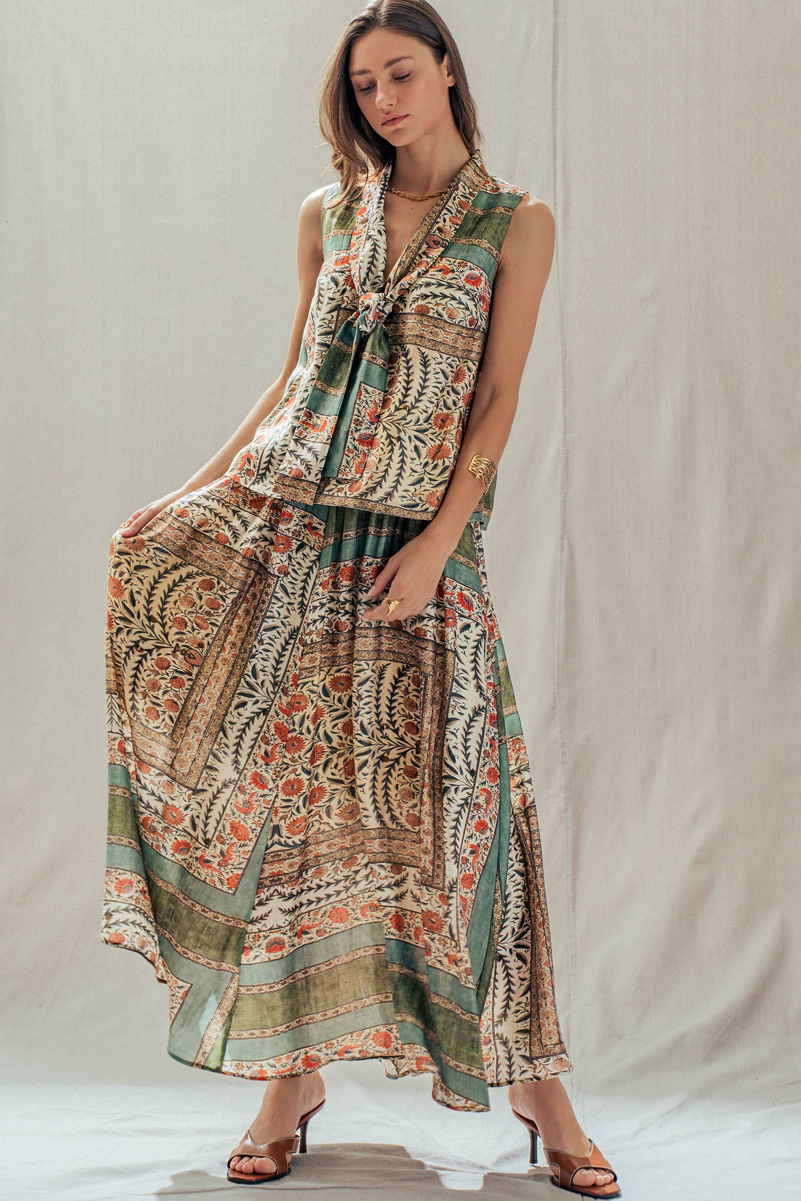 Urban Daizy Botanical Bird Print Tencel Blend Maxi Skirt Multi Skirt - Women's (UDSK0101-Multi) – alternate view 11