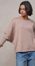 Dolman Sleeve Knit Top Boat Neck Boho Slouchy Sweater in MOCHA - Women's Sweaters | Urban Daizy