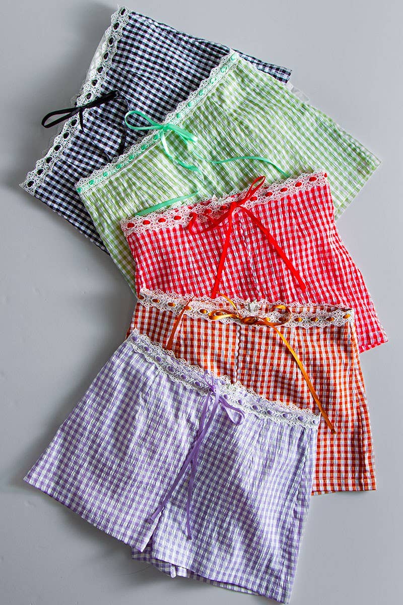 Urban Daizy Gingham Scallop Trim Shorts Brown Shorts - Women's (UDZ-PT-00474) – alternate view 23