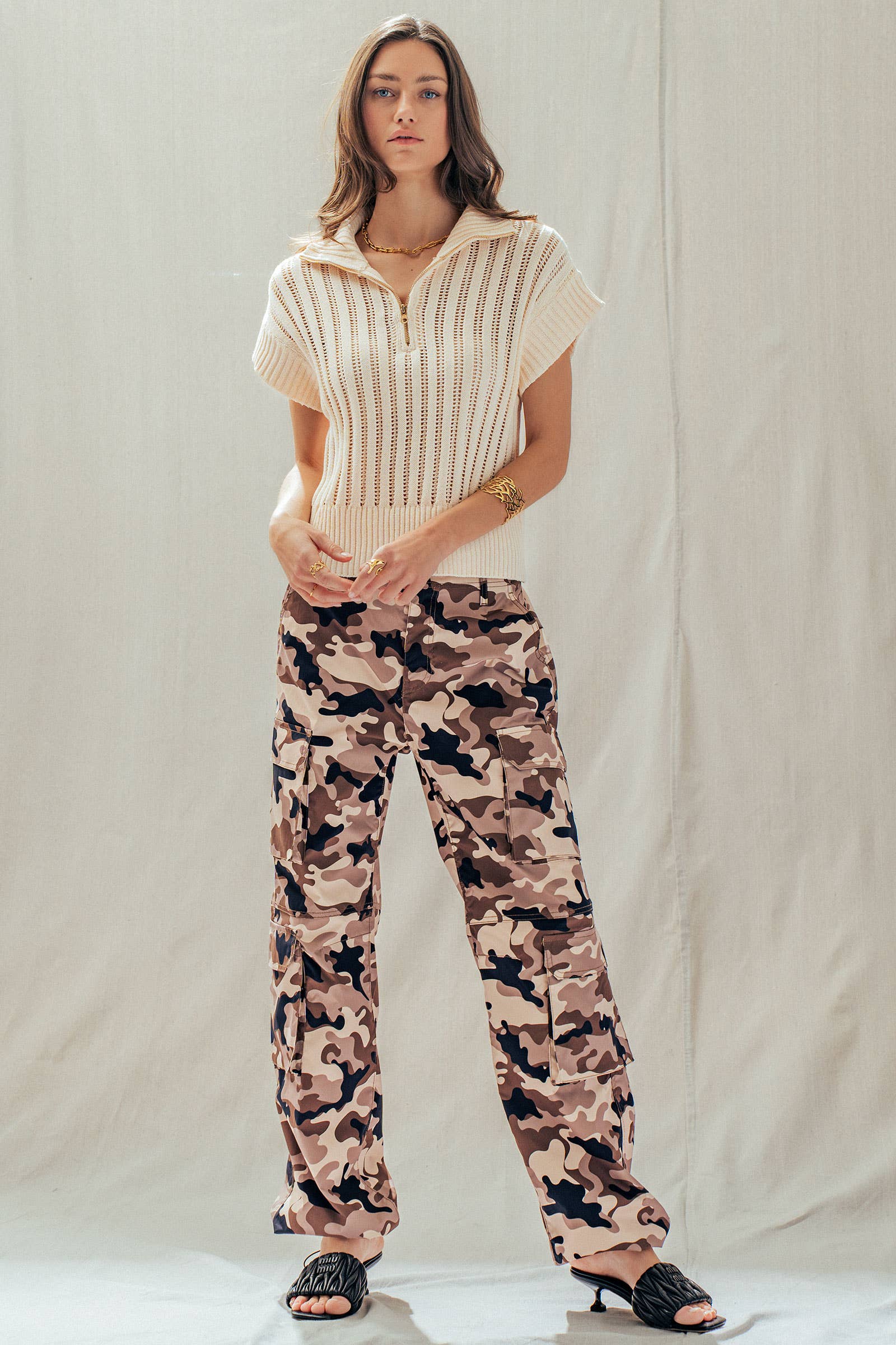 Ribbed Knit Half-Zip Mock Neck Sweater Vest