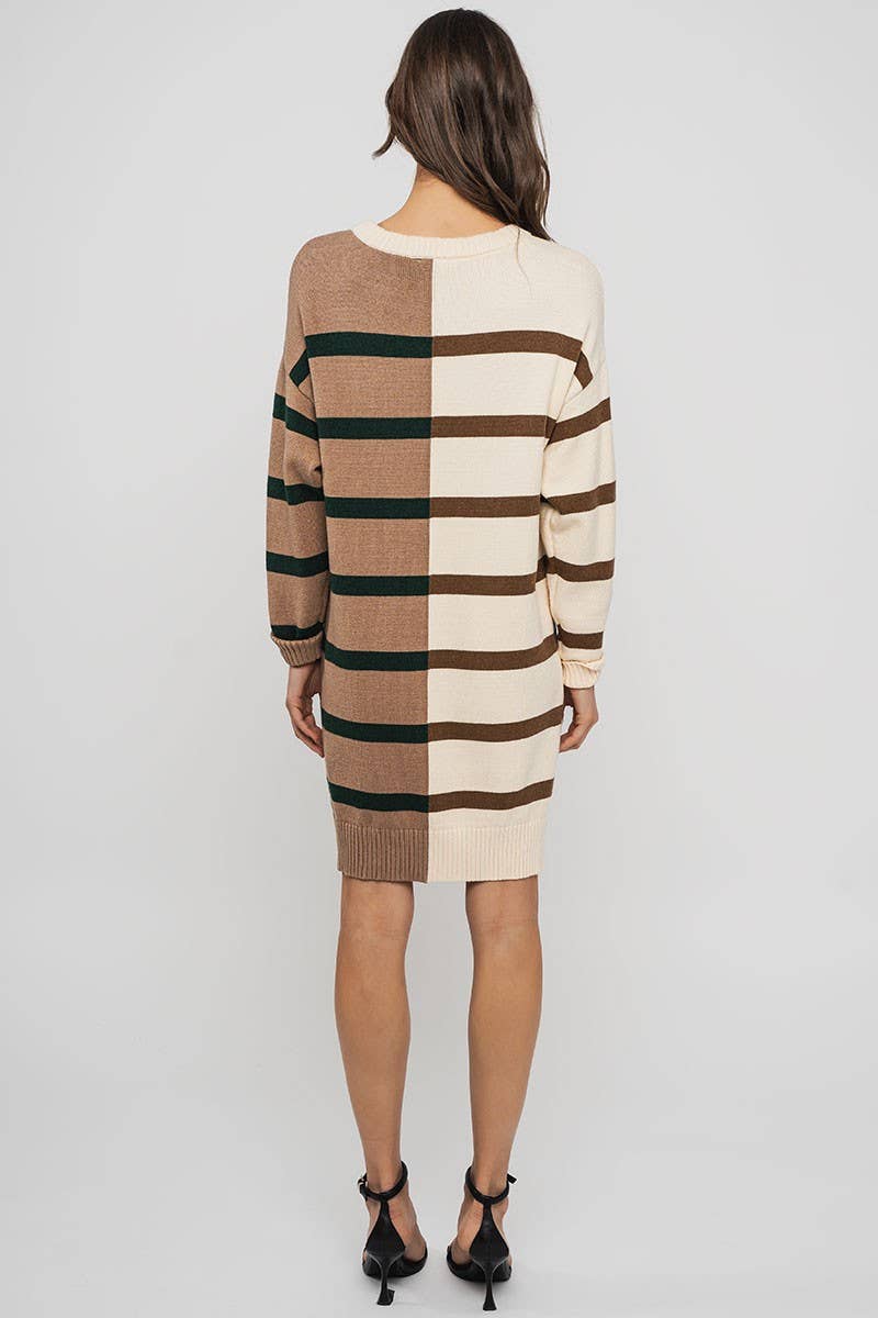 Urban Daizy Two-Tone Striped Knit Sweater Dress Cream-Multi Dress - Women's (UDZ-DR-00352) – alternate view 5
