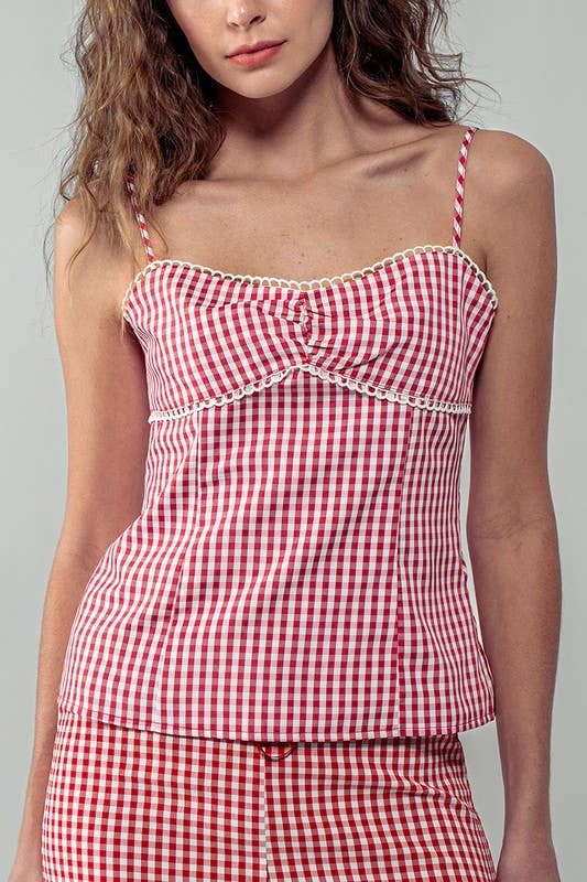 Urban Daizy Gingham Scallop Trim Cropped Tank Black Tank Top - Women's (UDZ-TP-01035) – alternate view 3