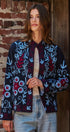 Embroidered Corduroy Jacket with Folk Floral Scroll in NAVY - Women's Jackets & Blazers | Urban Daizy