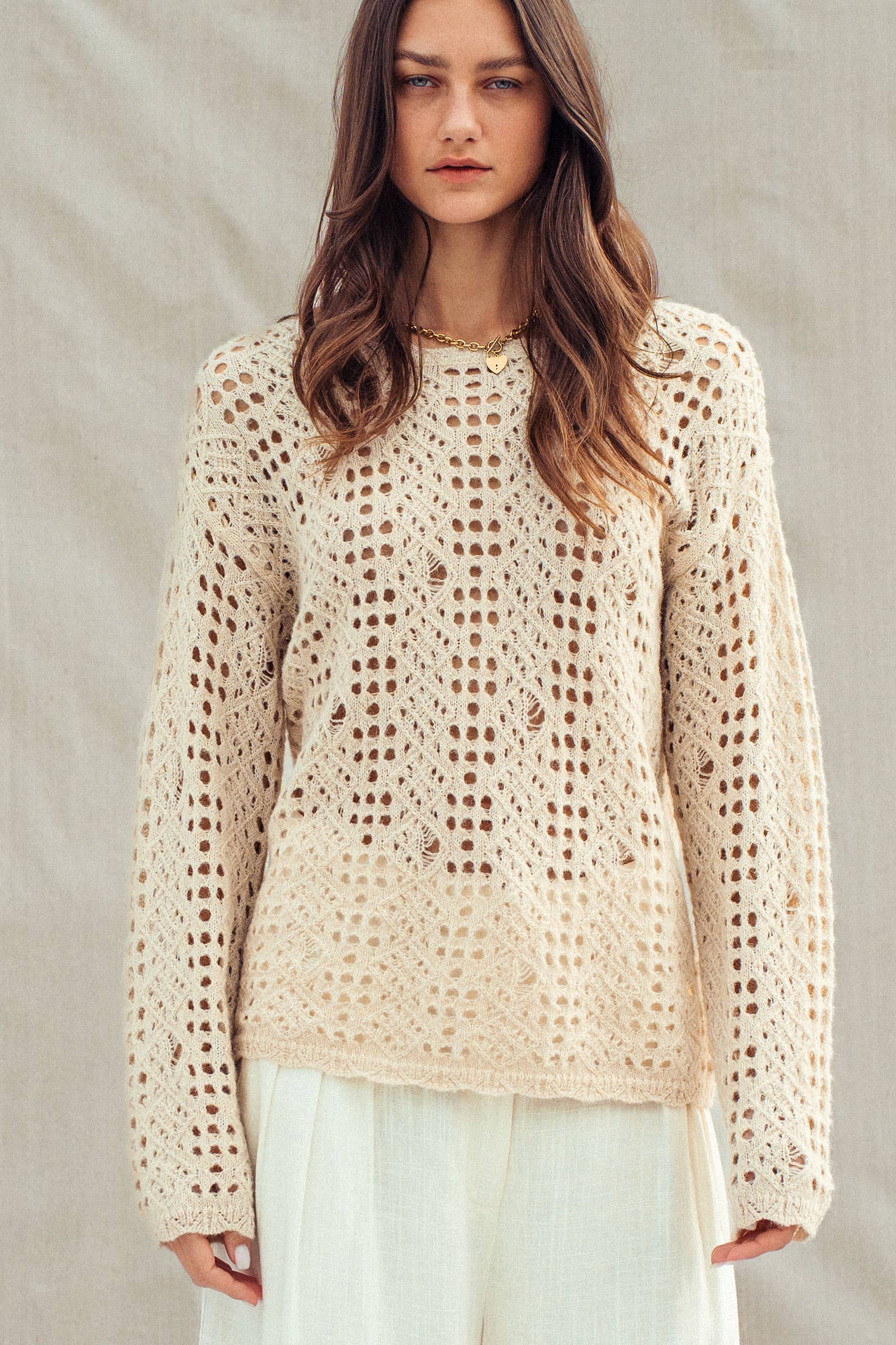 Relaxed Open-Knit Crochet-Style Sweater