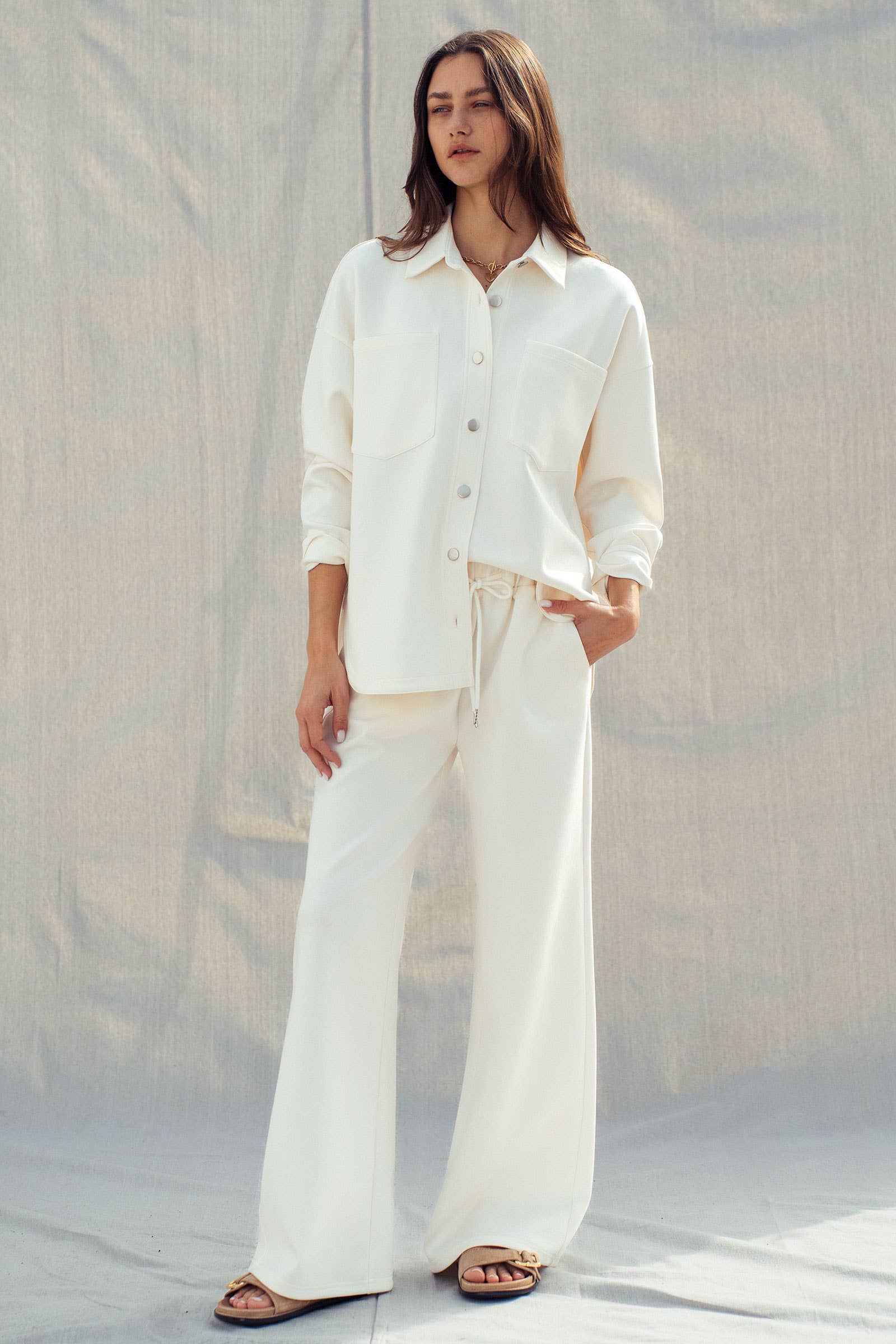 Urban Daizy Cotton Blend Wide Leg Drawstring Lounge Pants Sage Lounge Sweatpants/Joggers - Women's (UDZ-PT-00484) – alternate view 15