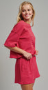 Ribbed Knit Boxy Tee and Shorts Lounge Set in RED WHITE - Women's Short Sets | Urban Daizy