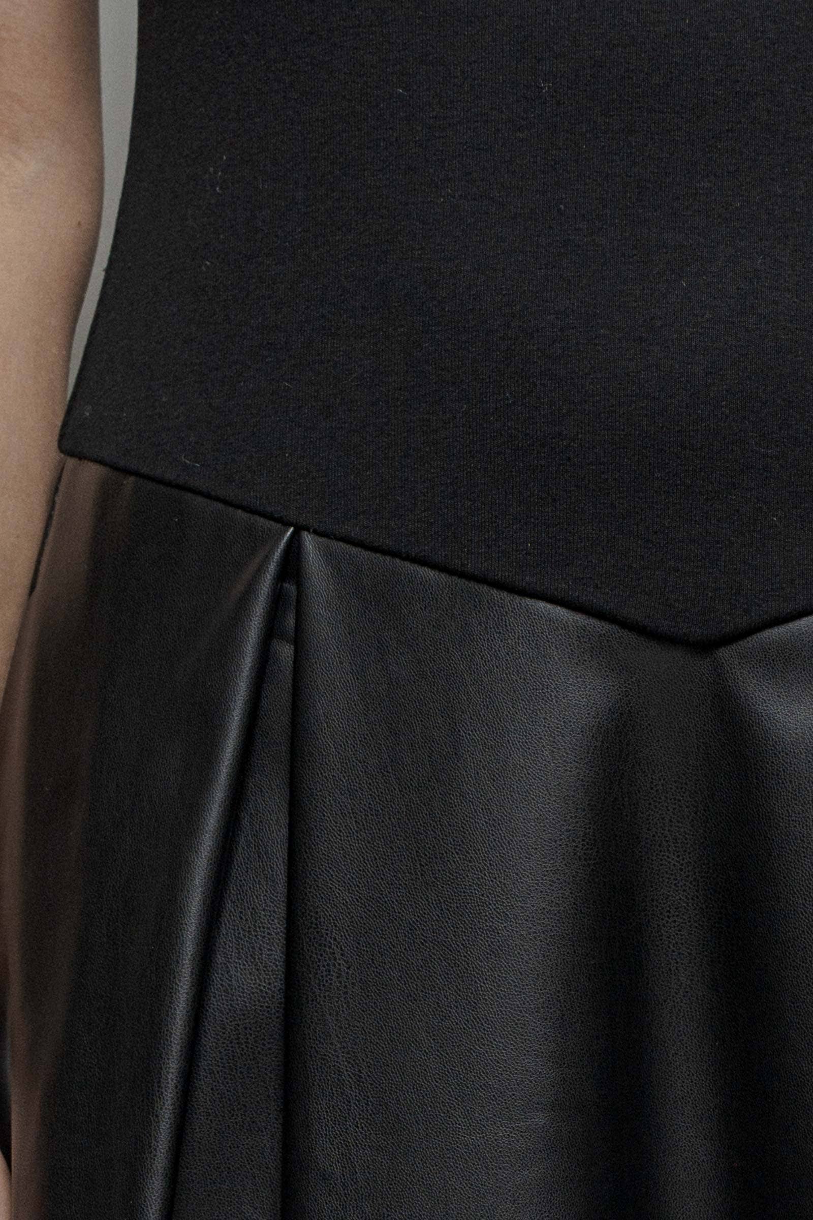 Faux Leather Contrast A-Line Midi Dress