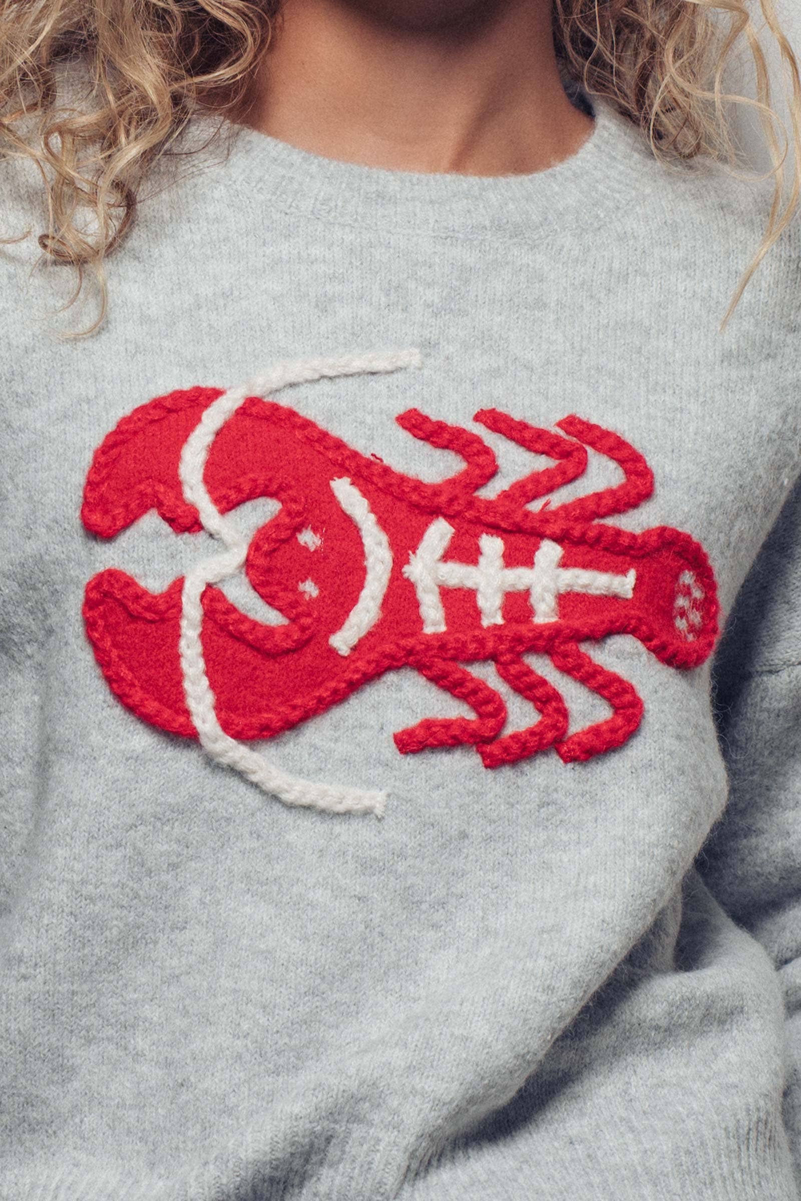 Urban Daizy Embroidered Red Lobster Nautical Statement Sweater Ivory Knit Sweater - Women's (UDZ-KN-00600) – alternate…
