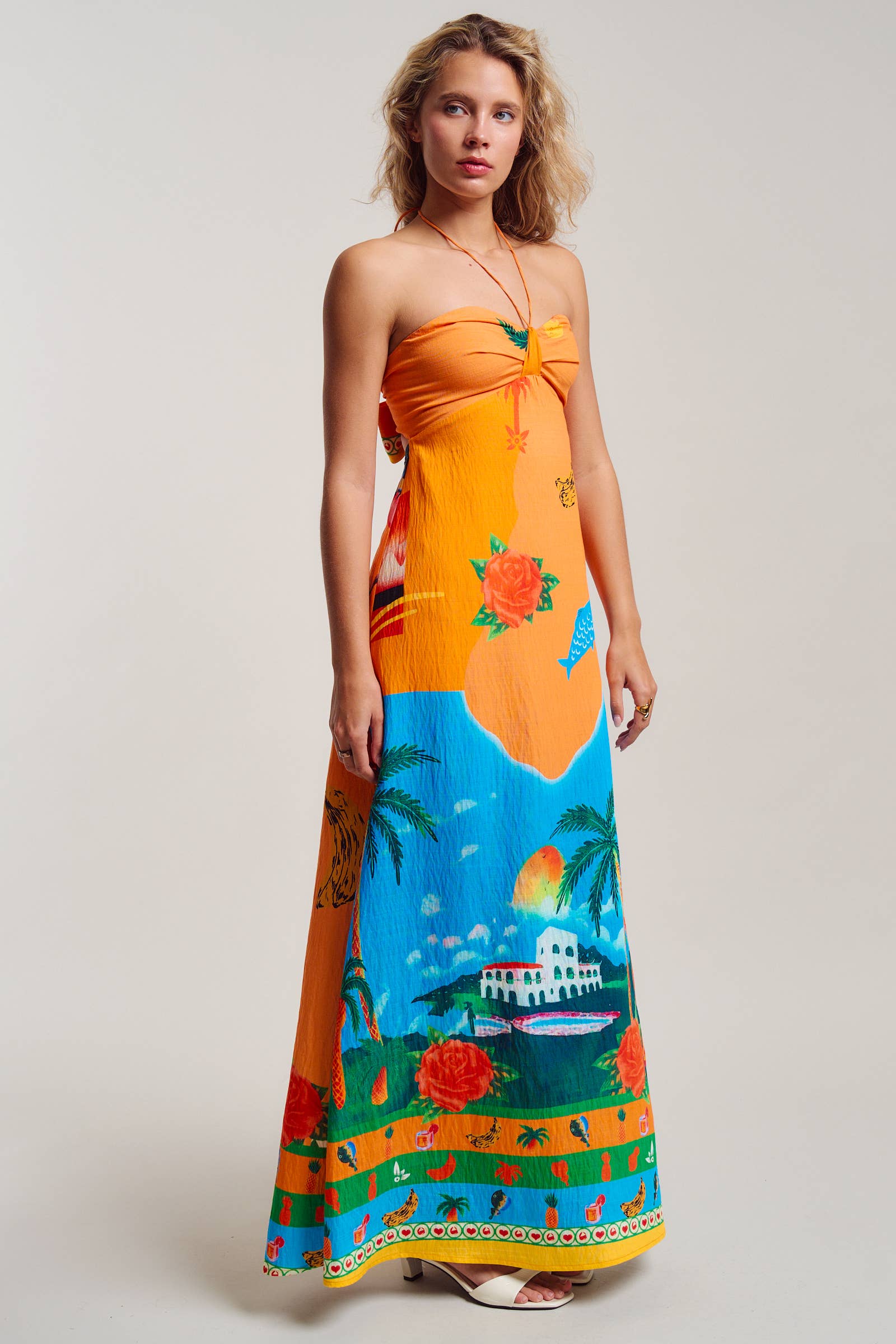 Urban Daizy Vibrant Tropical Scenic Print Halter Maxi Dress Multi Dress - Women's (UDDR0355-Multi) – alternate view 4