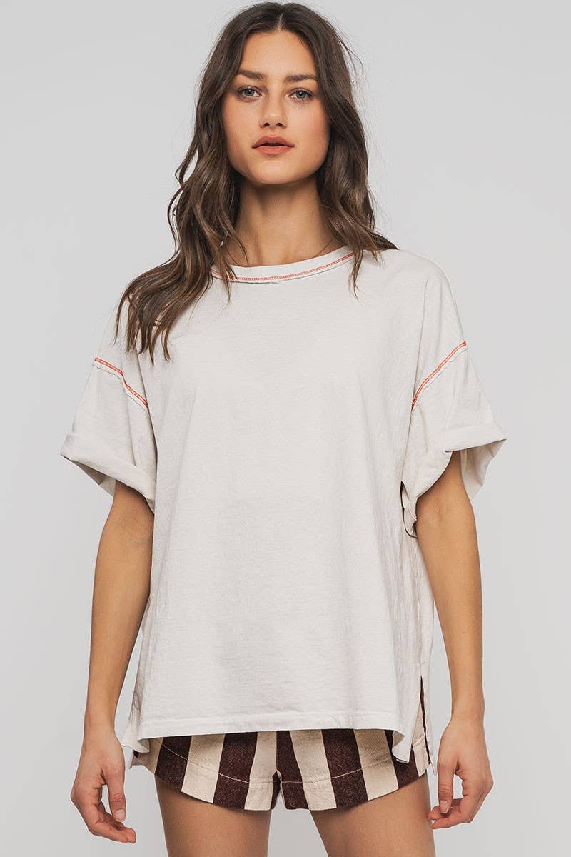 Contrast Stitch Mineral Wash Spring Oversized Tee