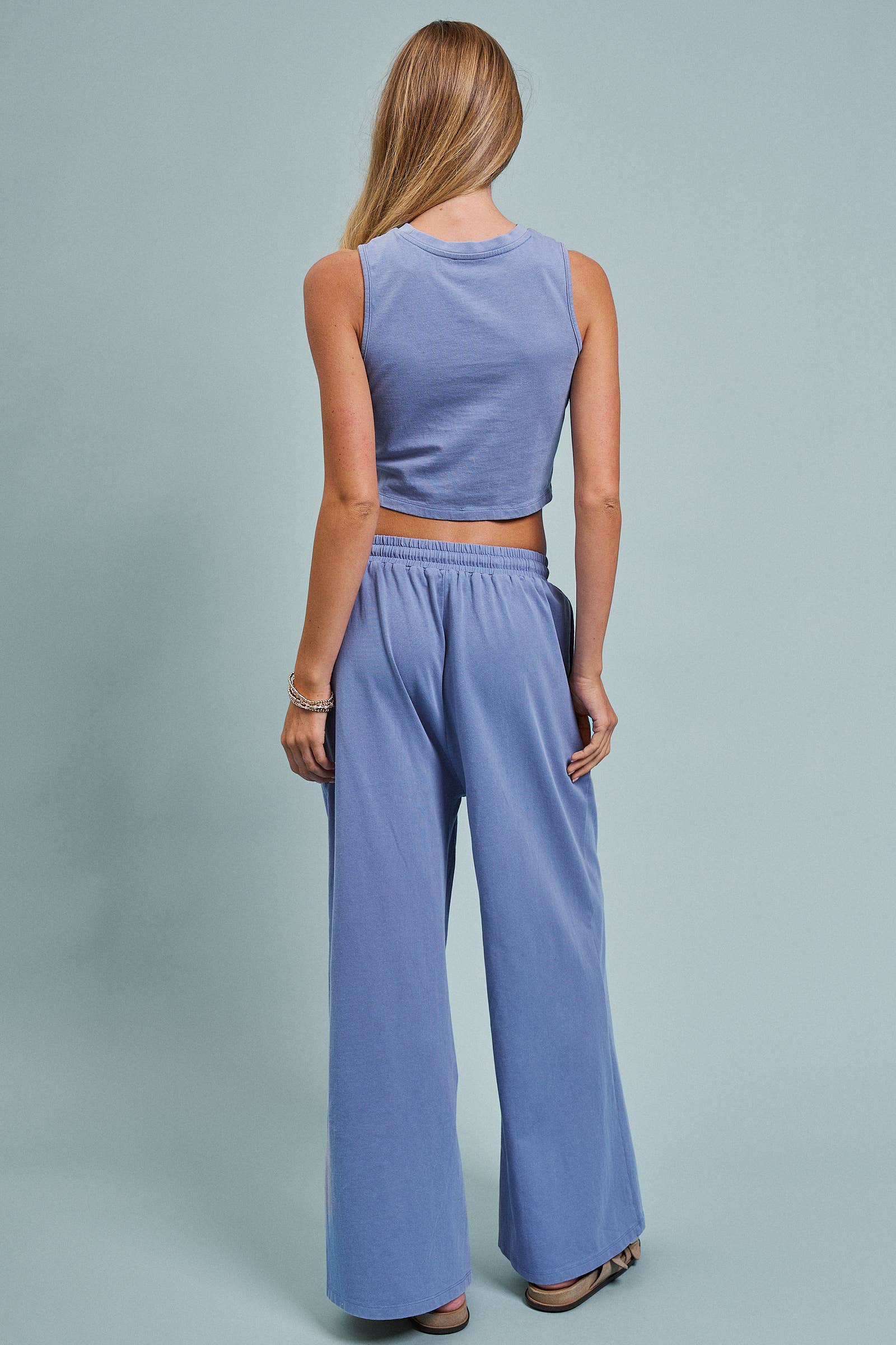 Mineral Wash Cotton Crop Tank & Wide Leg Pant Set